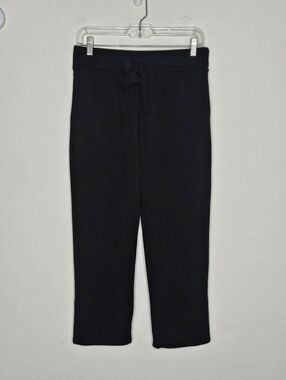 T Tahari Black Pull-On Cropped Pants Elastic Waist Stretch Fabric Tie Belt Small